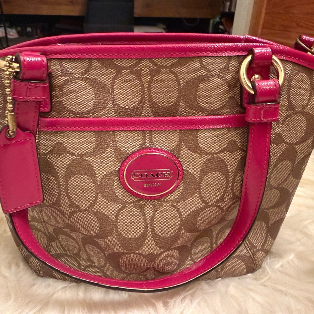 Coach Tan and Pink Shoulder Bag - Picture 2 of 9